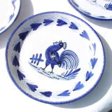 4 Quimper earthenware hollow plates decorated with blue rooster