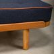 Scandinavian Daybed in Oak and dark Blue bouclé fabric with Leather accents