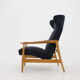 Oak reclining wing chair, czechoslovakia, 1960