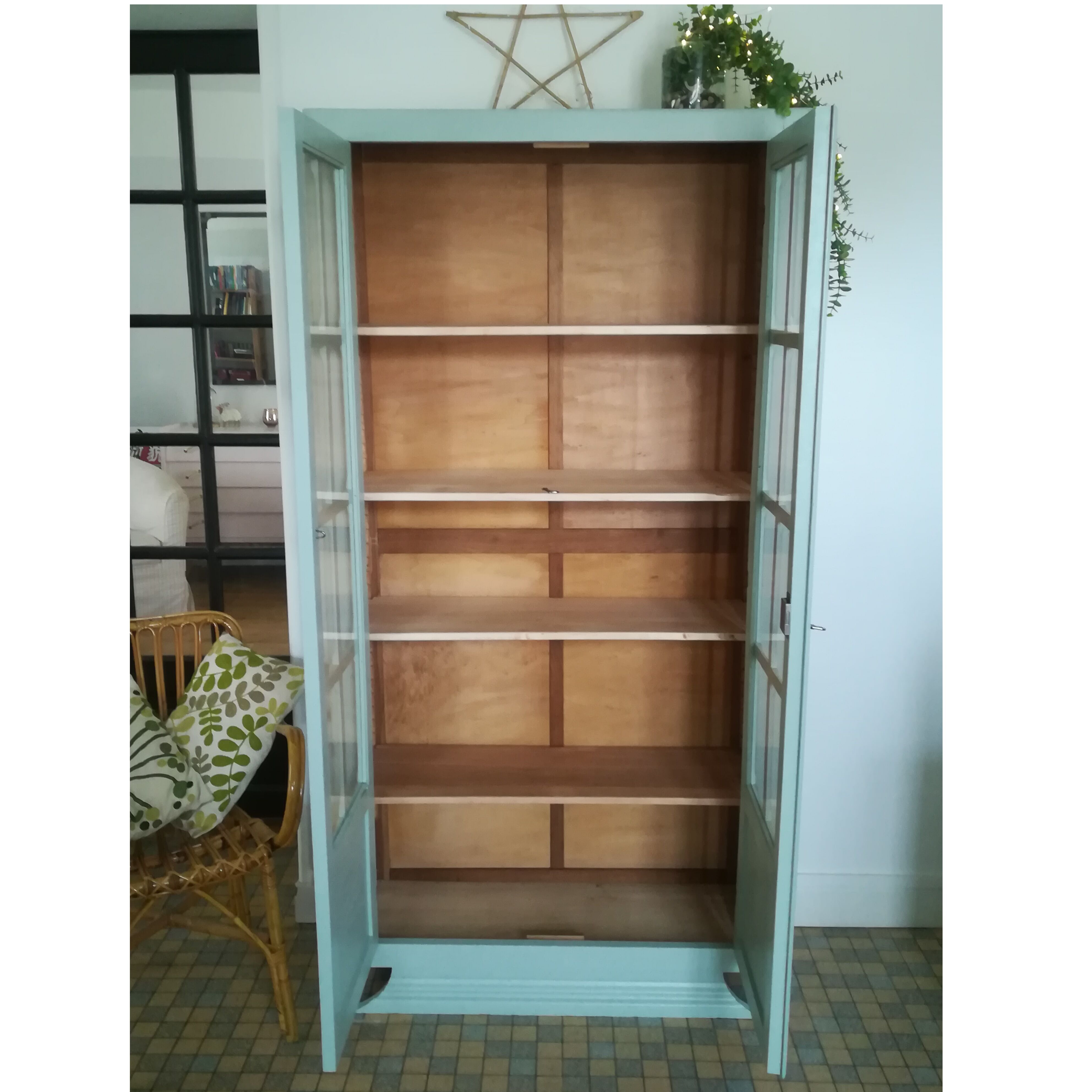Glazed Parisian wardrobe, green water vintage wardrobe
