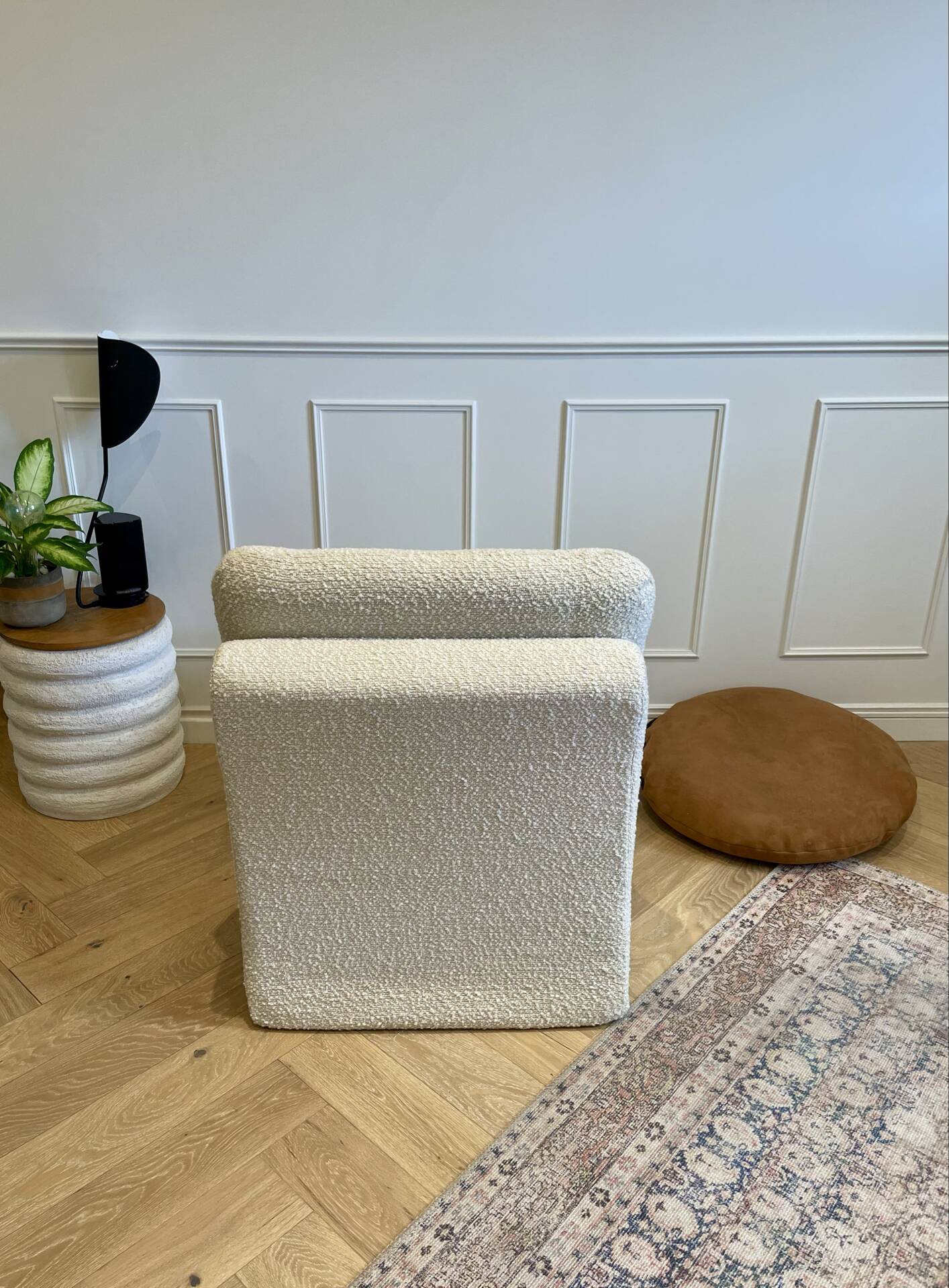 Vintage armchair - cream boucle fabric - 1970s