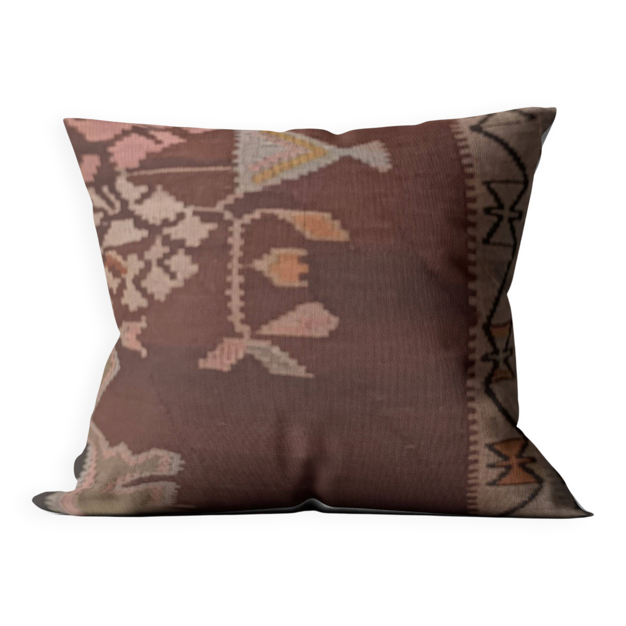 Housse de coussin en kilim antique en terre cuite rustique, 45x45 cm, coussin tissé à la main