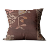 Antique Kilim Cushion Cover in Rustic Terracotta, 45x45 cm Handwoven Cushion