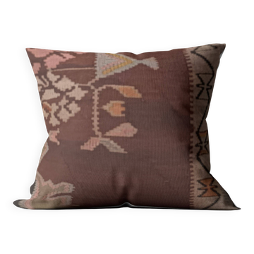 Housse de coussin en kilim antique en terre cuite rustique, 45x45 cm, coussin tissé à la main