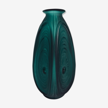 Vase Art Déco en  verre pressé moulé, modèle "Les Alvéoles", signé Sabino France - années 1930