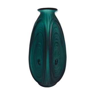 Art Deco vase in moulded pressed glass, model "Les Alveoles", signed Sabino France - 1930s