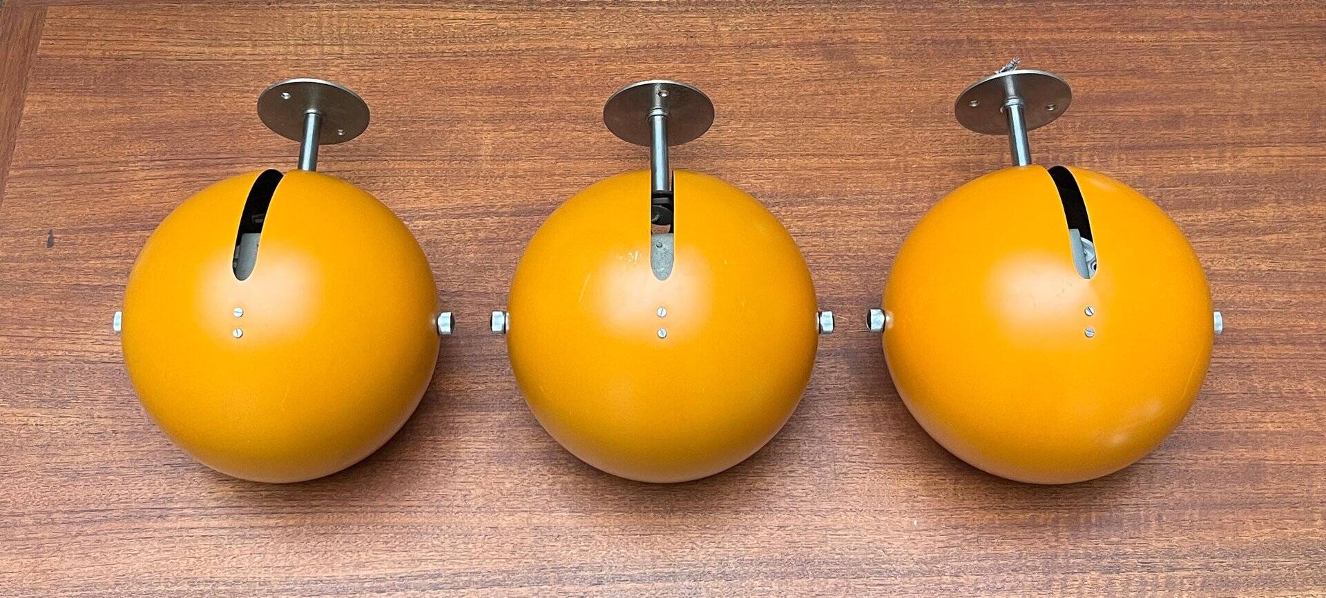 Mid-century Danish space age yellow ball wall lamps by Louis Poulsen, 1960s, set of 3.