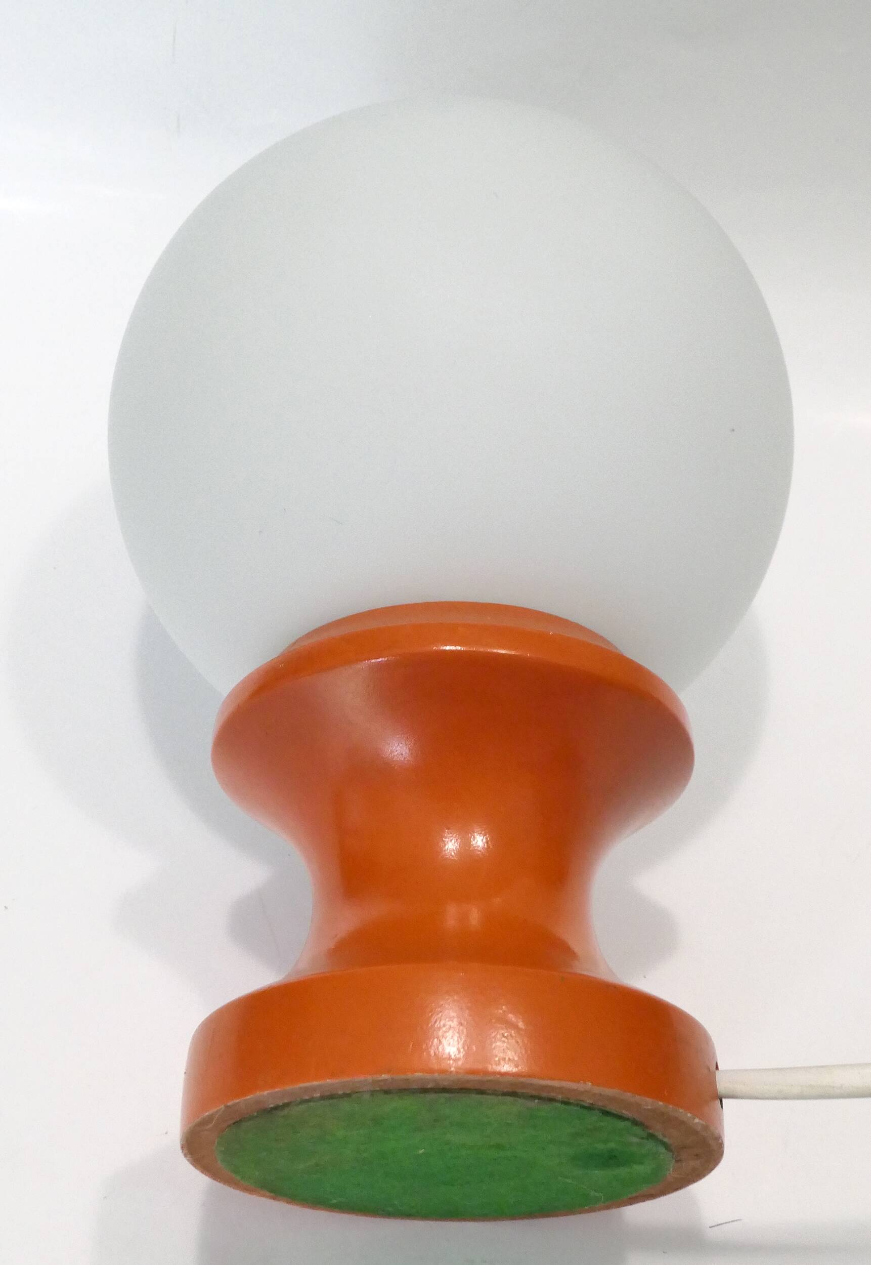 Table or bedside lamp orange wood and opaline vintage 70's hustadt