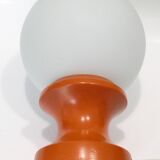 Table or bedside lamp orange wood and opaline vintage 70's hustadt