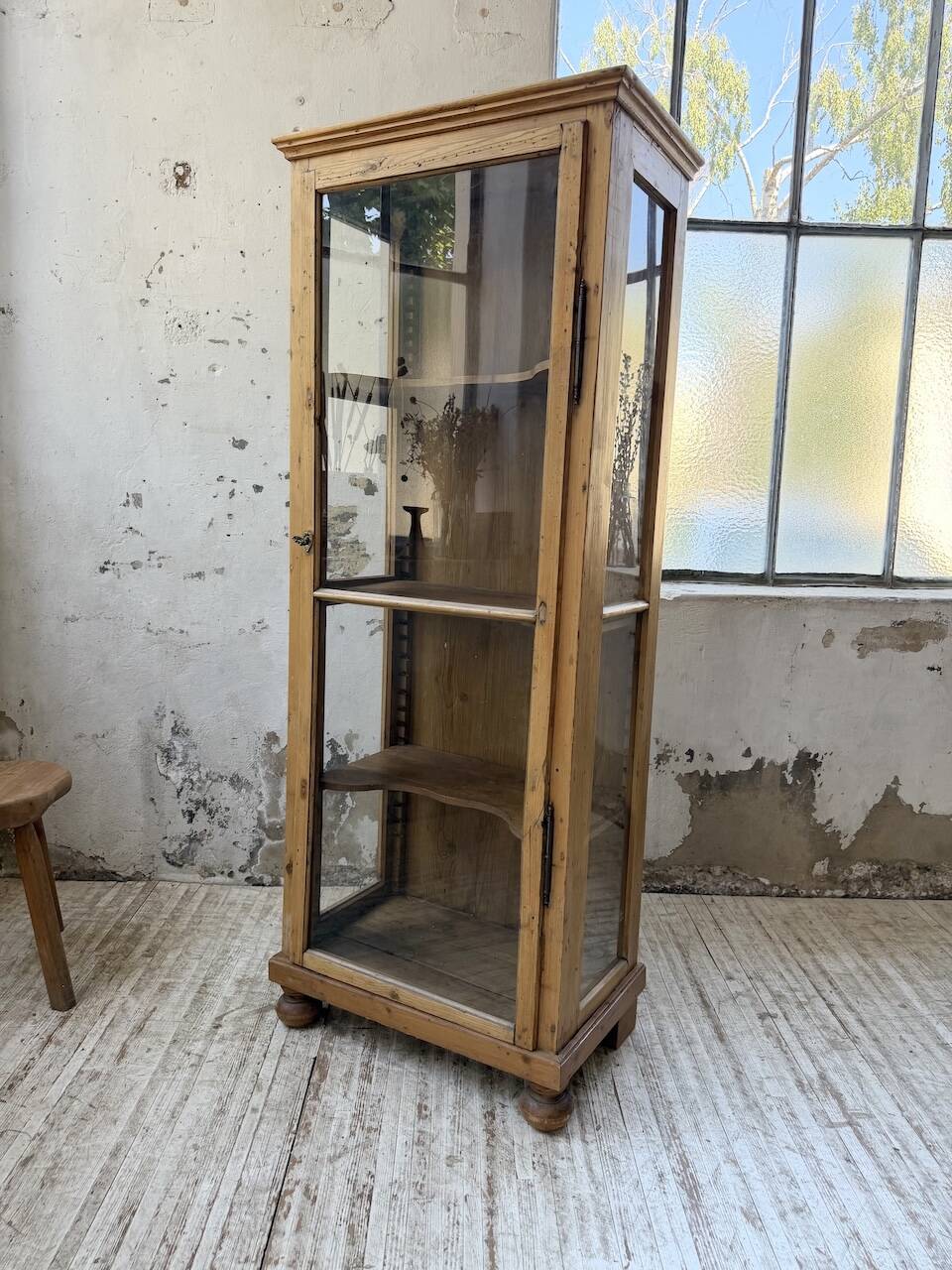 19th-century English pine display cabinet