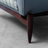 Poltrona in tessuto blu legno anni ’60 vintage modernariato