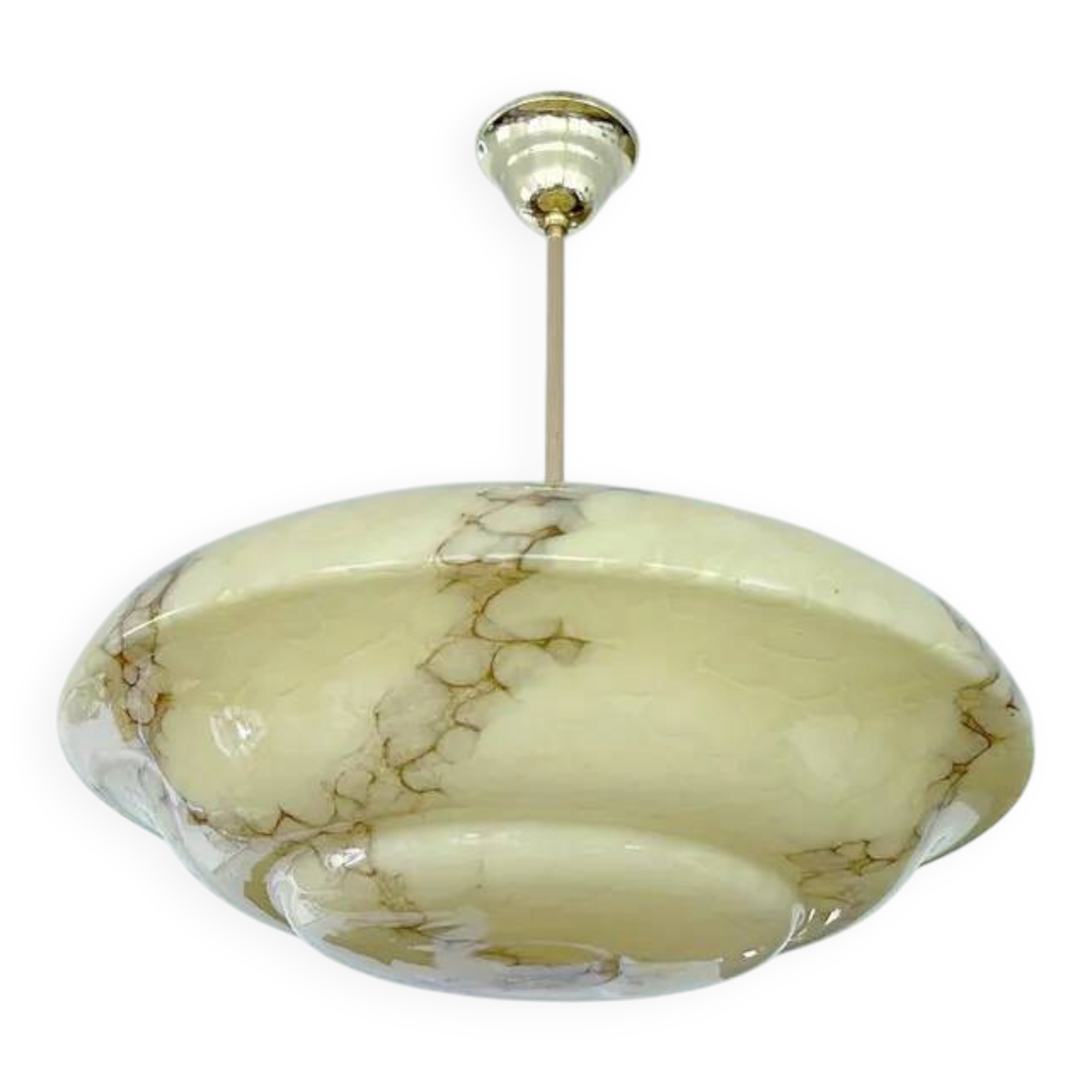 Art Deco Pendant Light, Marble Glass Amber Ivory, Alabaster Style, Vintage Chandelier