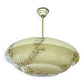 Art Deco Pendant Light, Marble Glass Amber Ivory, Alabaster Style, Vintage Chandelier