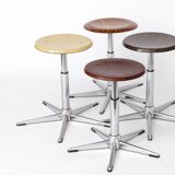 Set of 4 Vintage Industrial Stools 1970s, Chrome Adjustable Stools