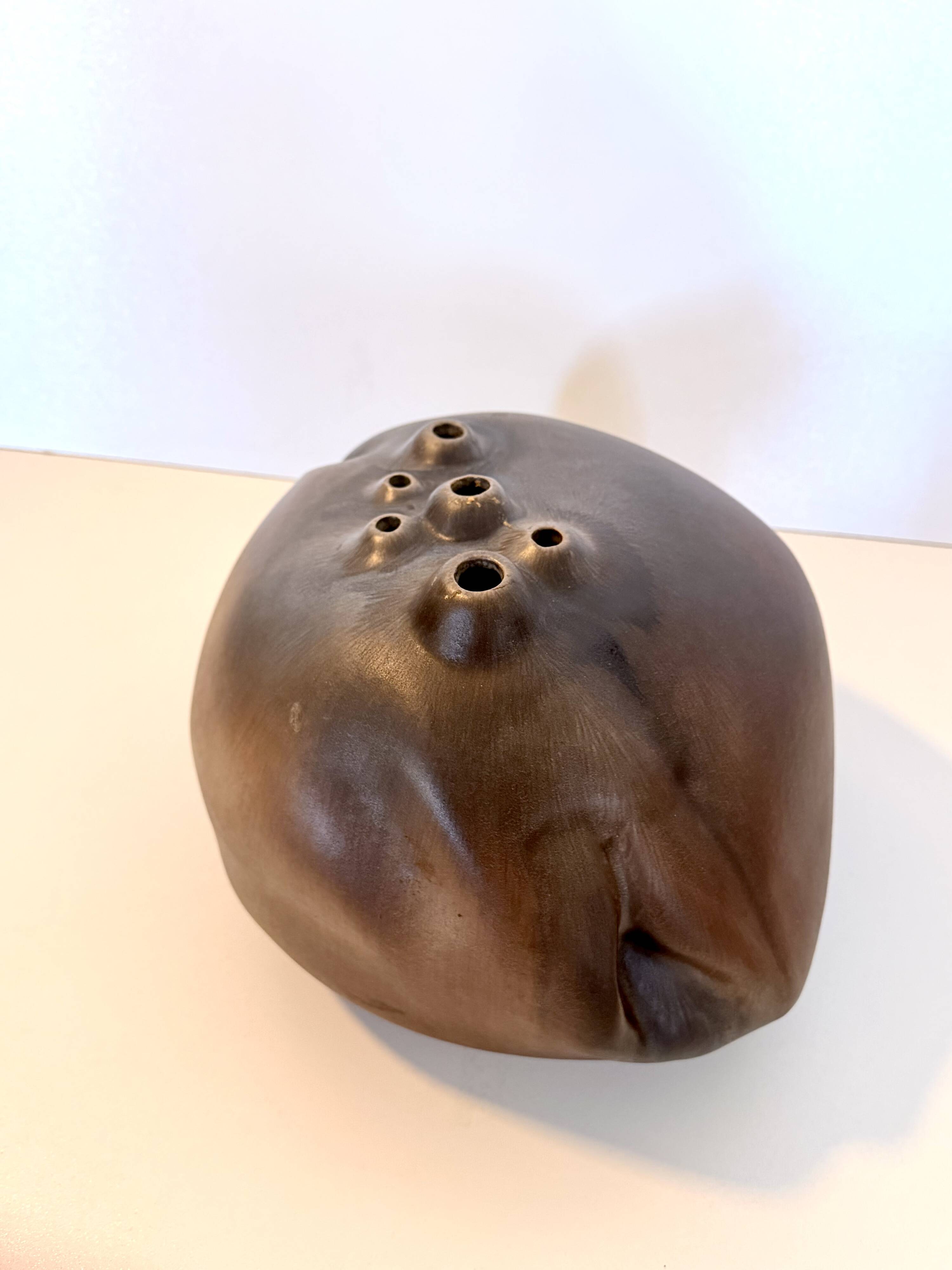 Brown Lacquered Ceramic Tulip Vase / Centerpiece by Giacomo Onestini