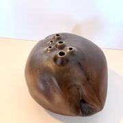 Brown Lacquered Ceramic Tulip Vase / Centerpiece by Giacomo Onestini