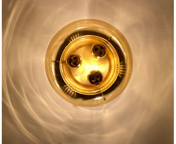 Ceiling lamp wall limburg vintage glass bubble & brass 70s