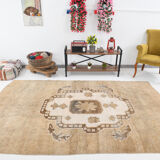 Brown and beige wool oushak rug 286x181cm