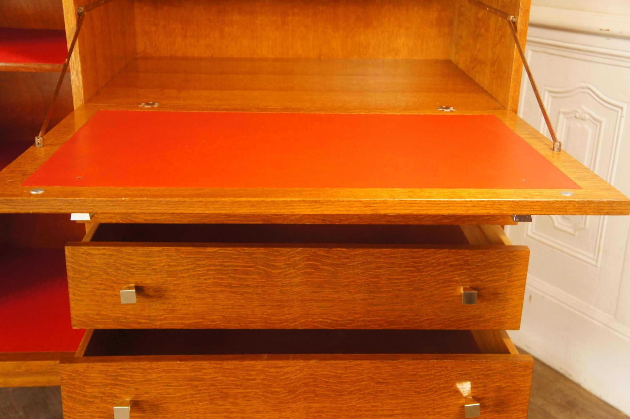 Chest of drawers wardrobe secretary showcase in blond wood 1960
