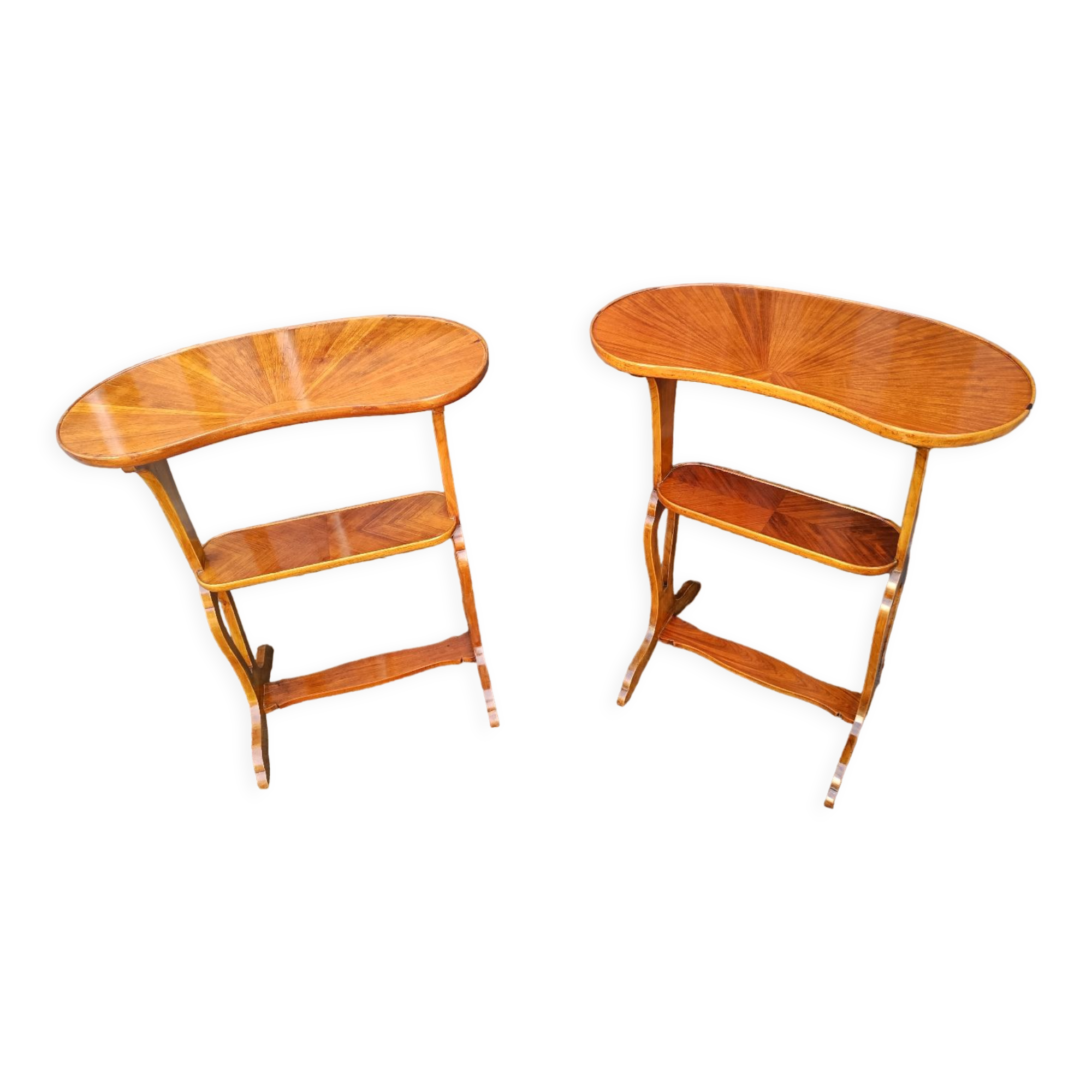 Pair of bedside tables in antique marquetry Louis XVl