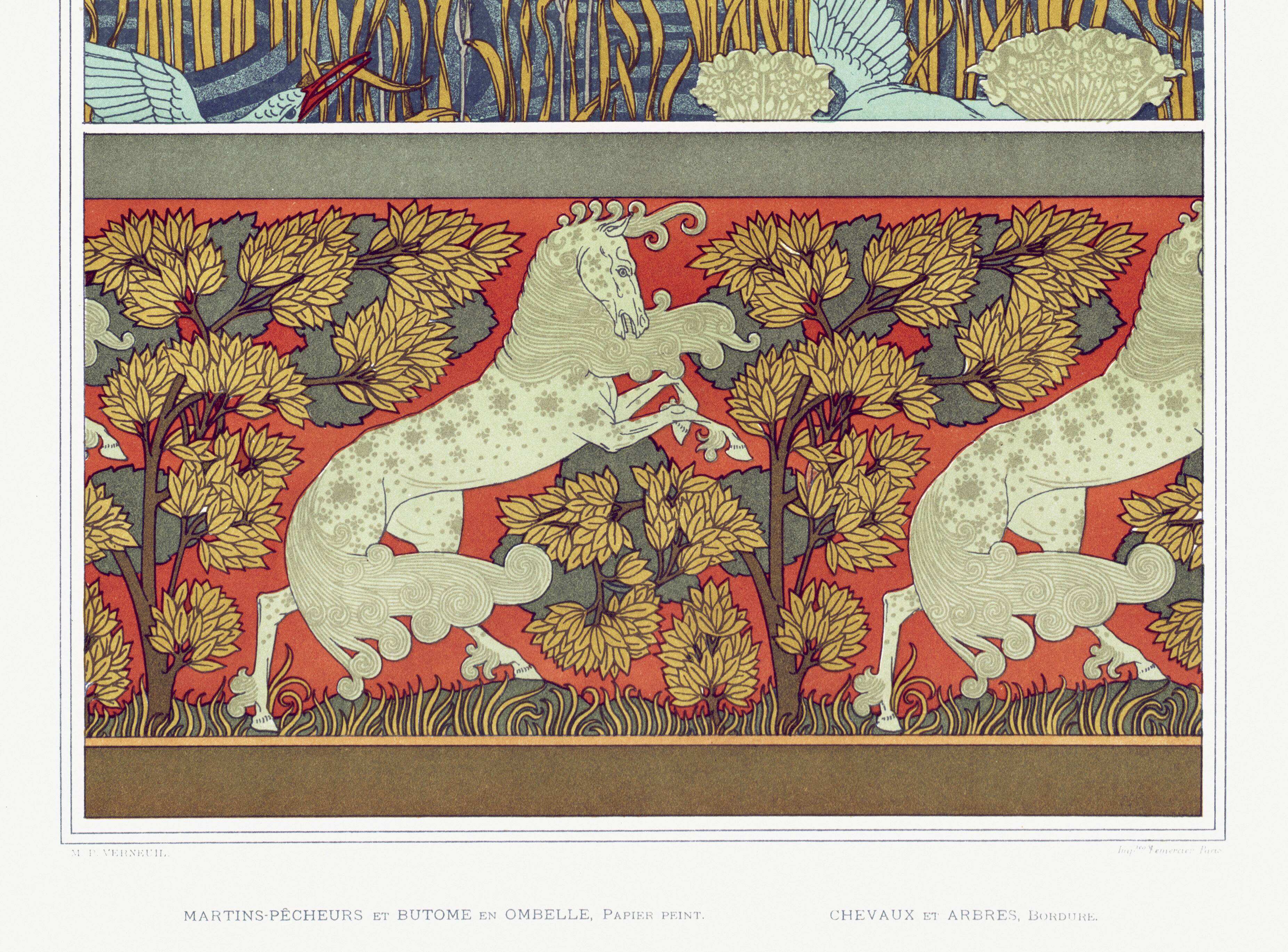 Poster "Kingfishers and Horses", after an Art Nouveau lithograph.