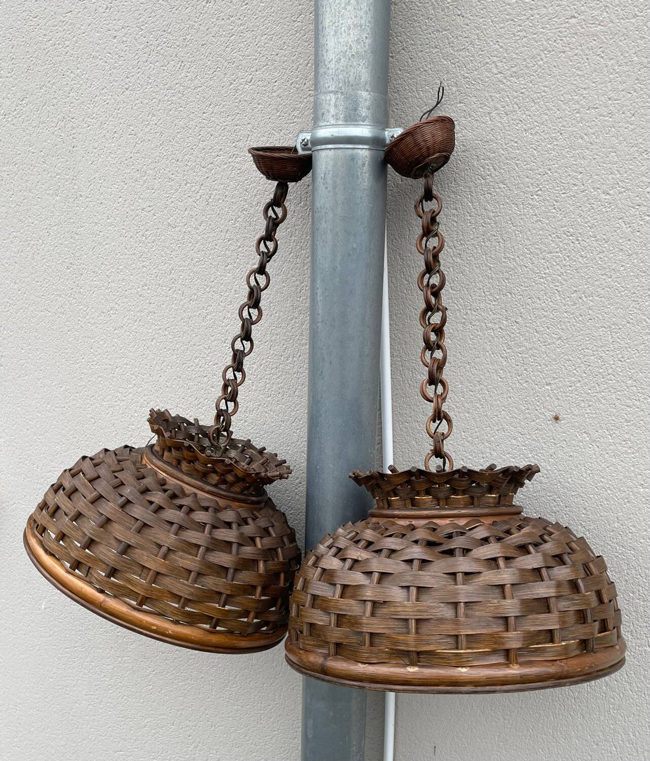Pair of rattan ceiling lights