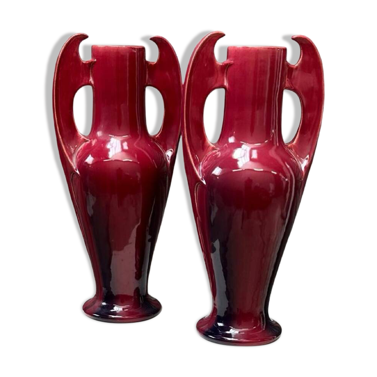 Clément Massier -  Paire de grands vases - Art nouveau - Rouges