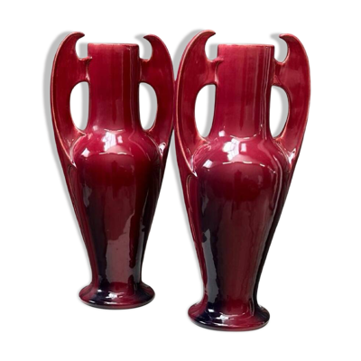 Clément Massier -  Paire de grands vases - Art nouveau - Rouges