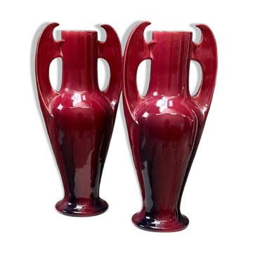 Clément Massier -  Paire de grands vases - Art nouveau - Rouges