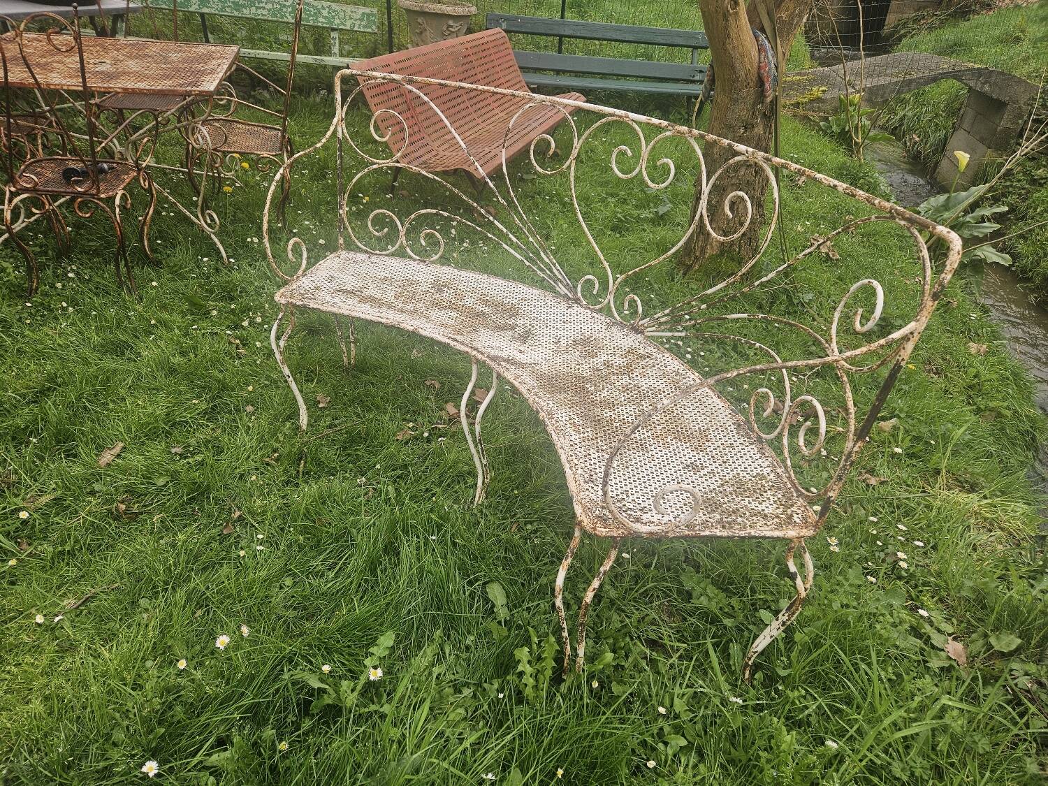 Antique Banquette Fer Forgé XIXeme / XXeme