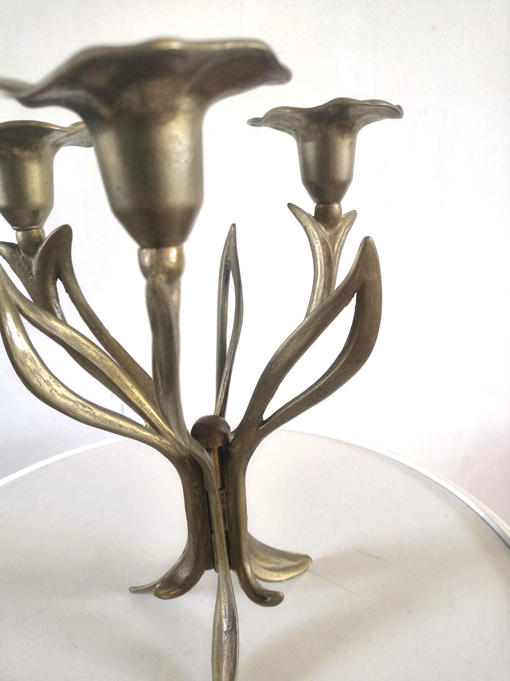 Candle holder brass vintage leaves and flowers 60s - 70s