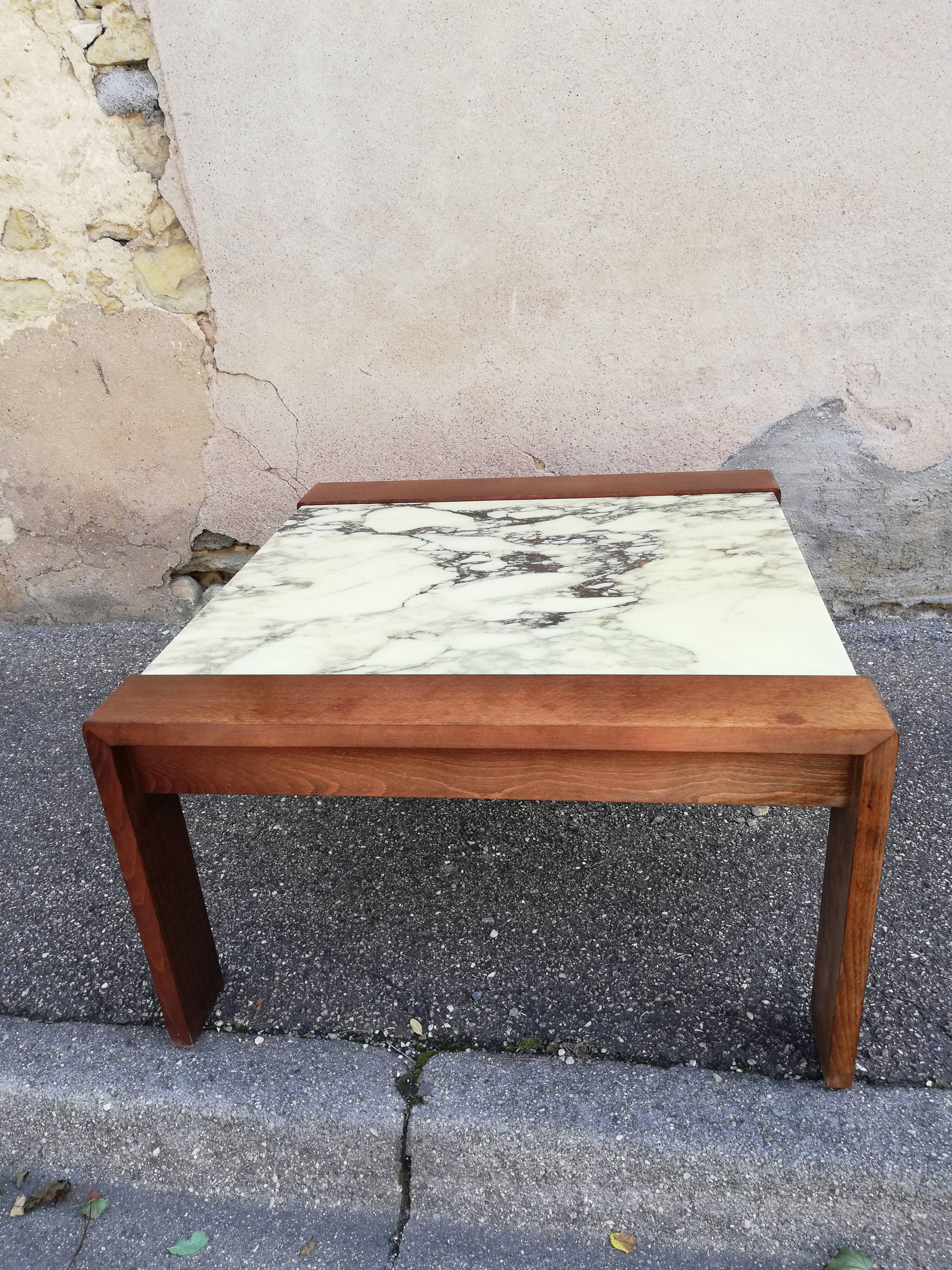 Vintage coffee table wood and marble