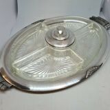 Art deco presentation dish in silver metal and glass compartments