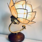 Vintage mother-of-pearl and brass flower wall lamp