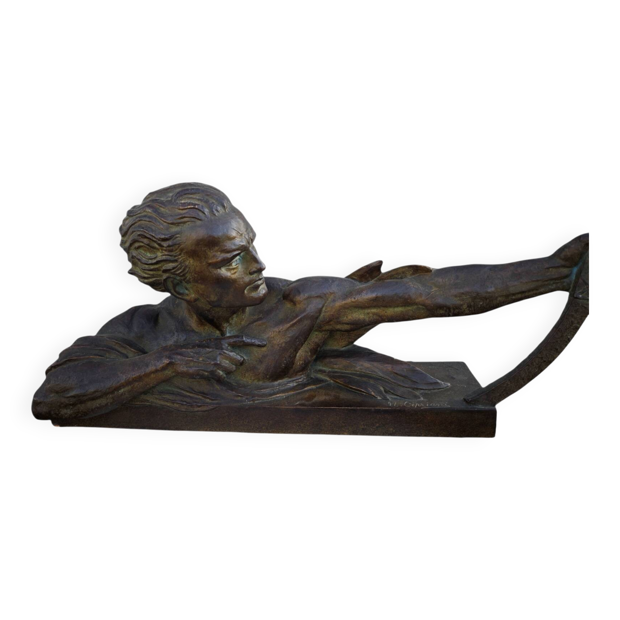 Large Art Deco sculpture in patinated bronze and terracotta – signed Ugo Cipria