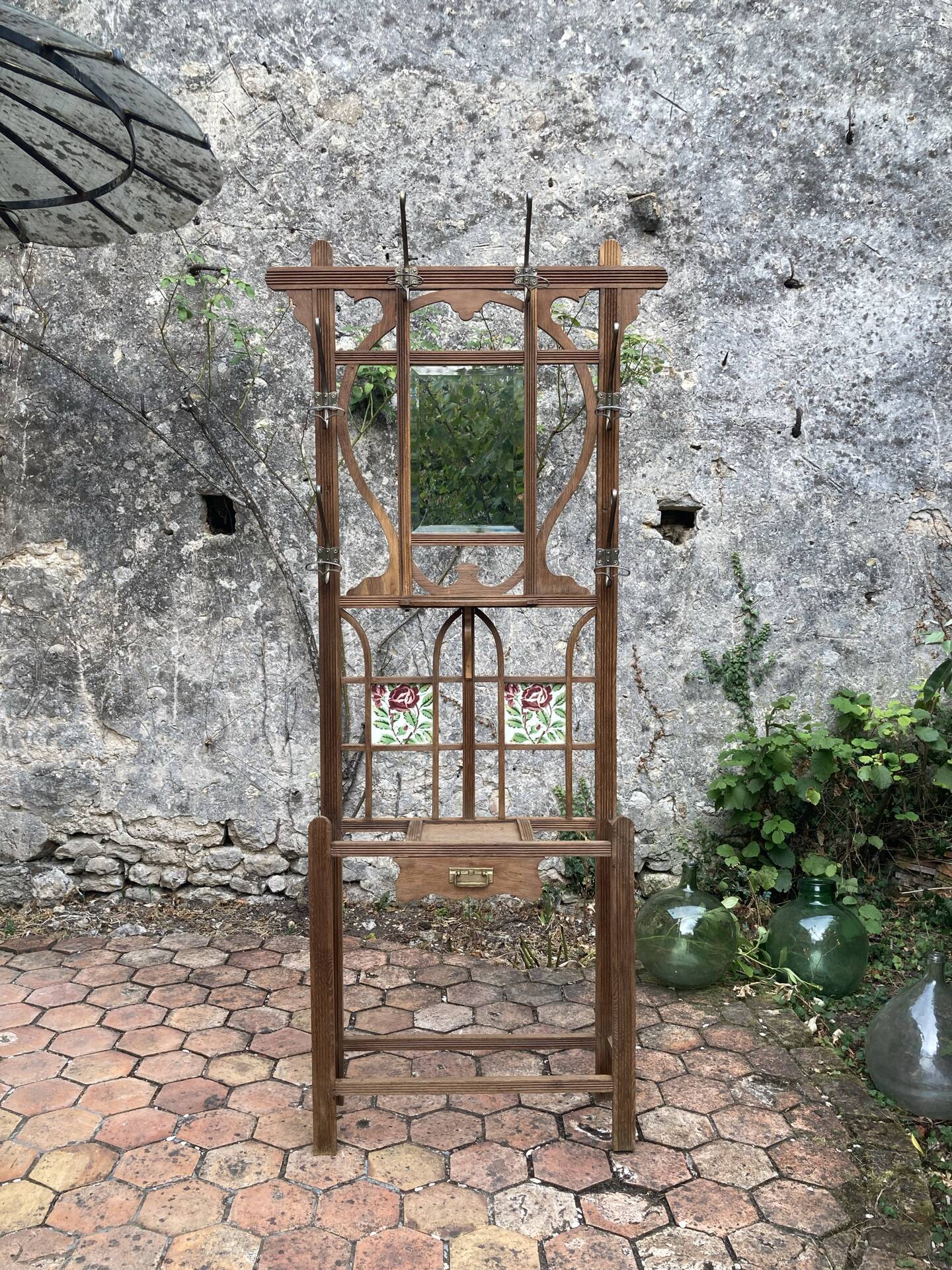Old wooden entrance coat rack