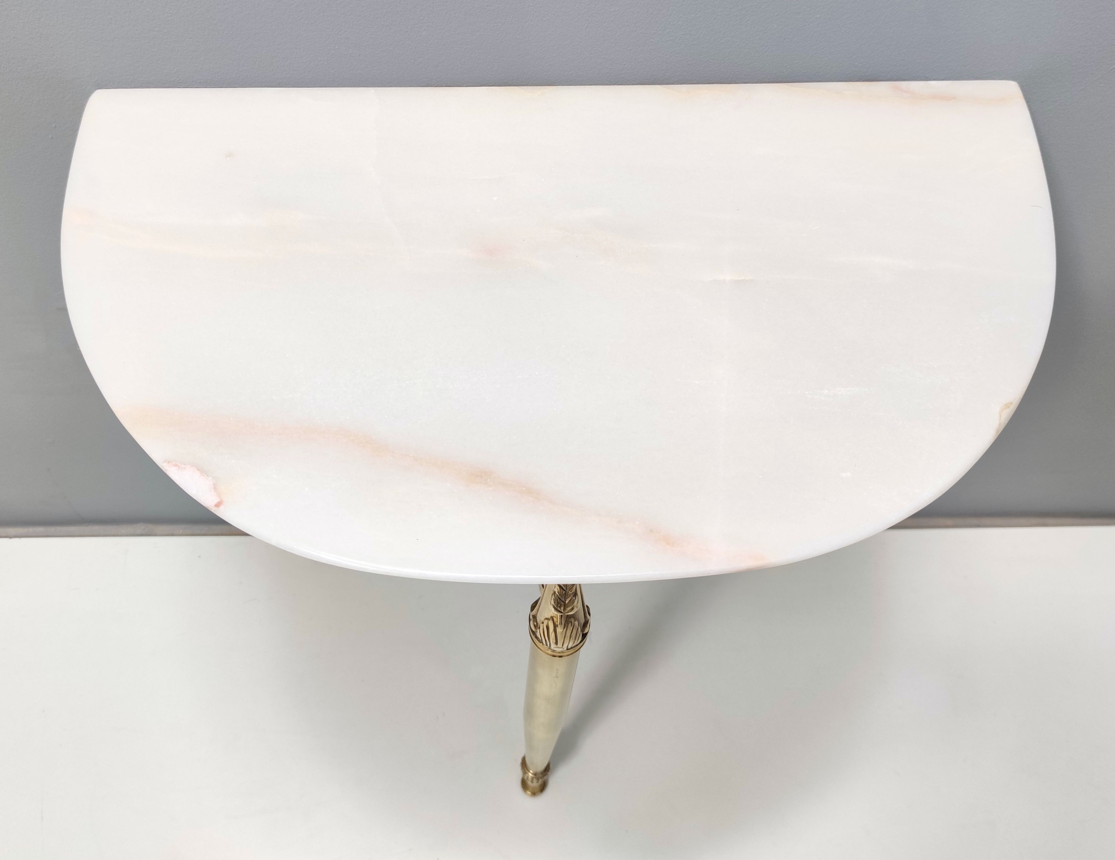 Pair of Nightstands / Console Tables with Marble Tops and Brass Legs, Italy