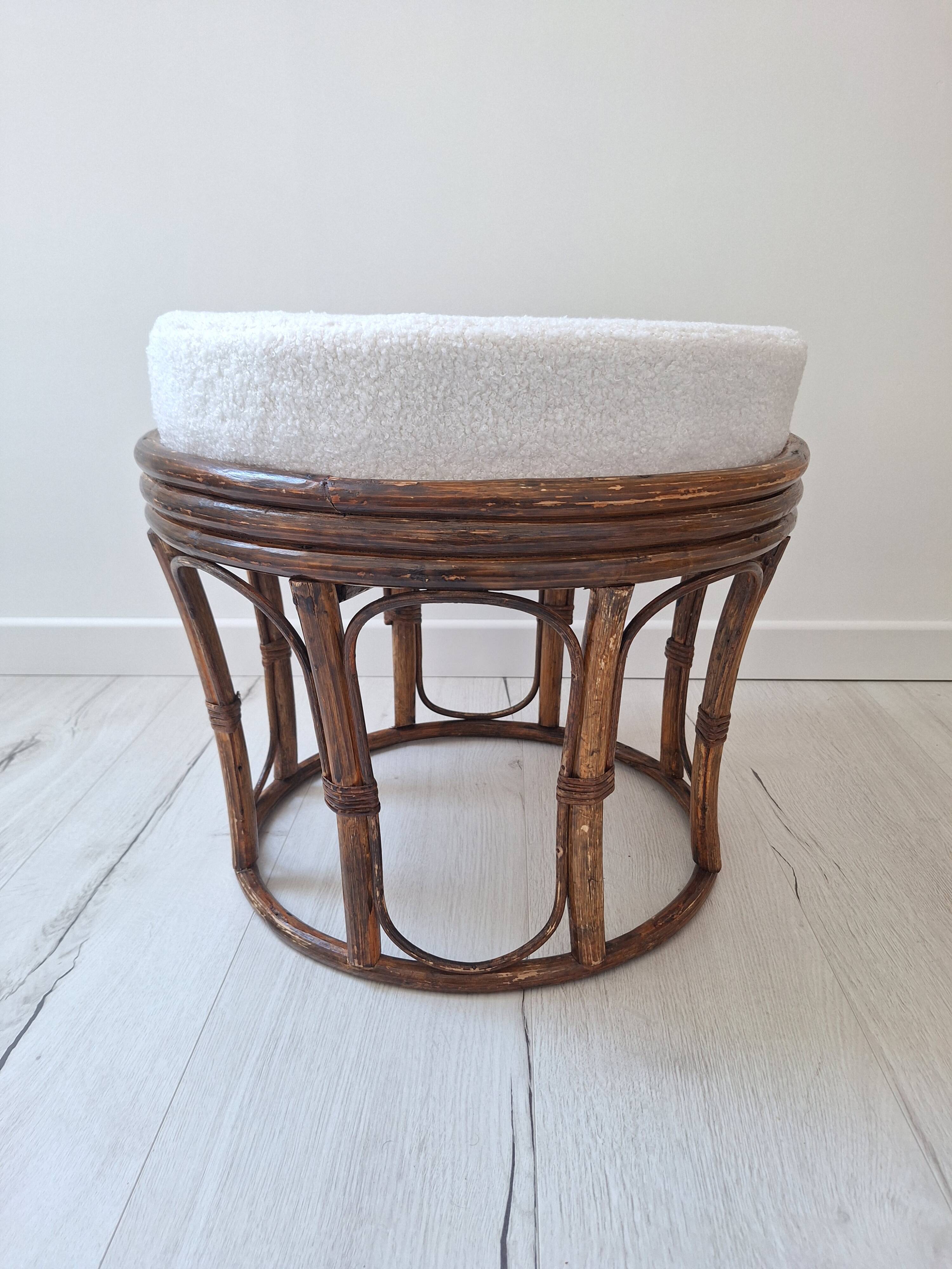 Rattan and terry fabric pouf
