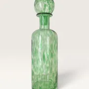 Grande carafe en verre soufflé moucheté vert avec bouchon boule
