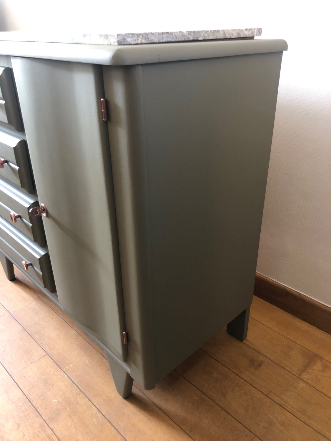 Olive green chest of drawers