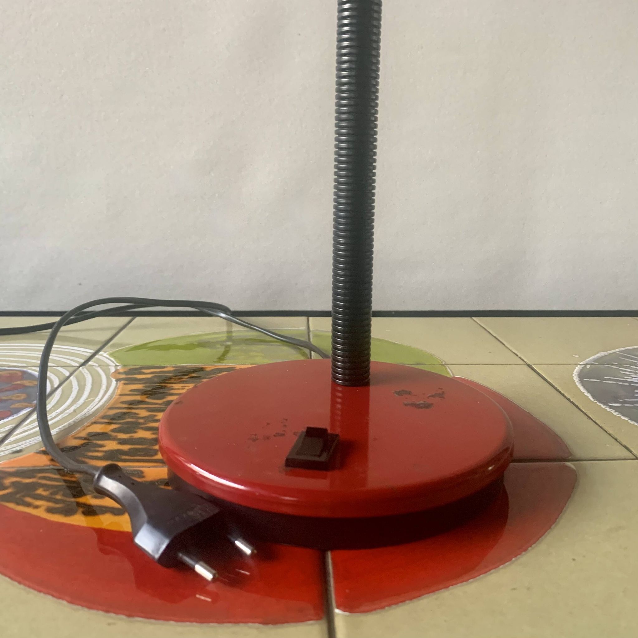 Vintage red and black metal desk lamp