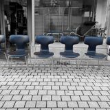 Set of 6 Hammer chairs in black leather, by Arne Jacobsen for Frits Hansen