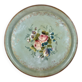 Plateau XIX/XX ème tôle peinte à la main, bouquet, Style Napoléon III signé