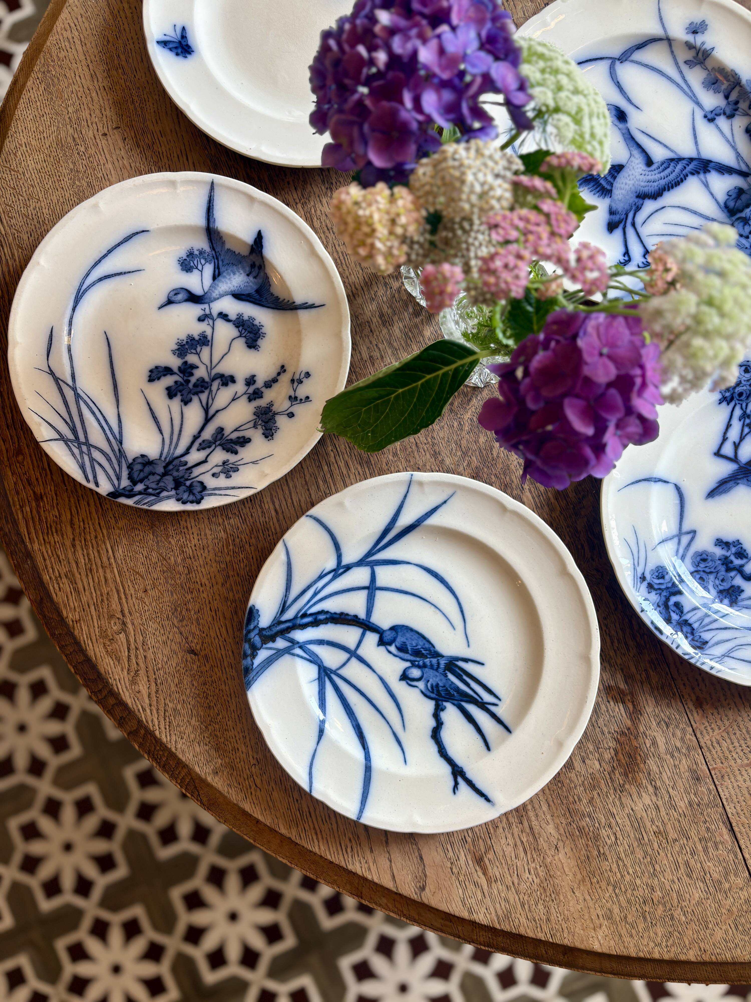 Set of 6 flat ironstone plates - Japanese Model 2 from Longwy