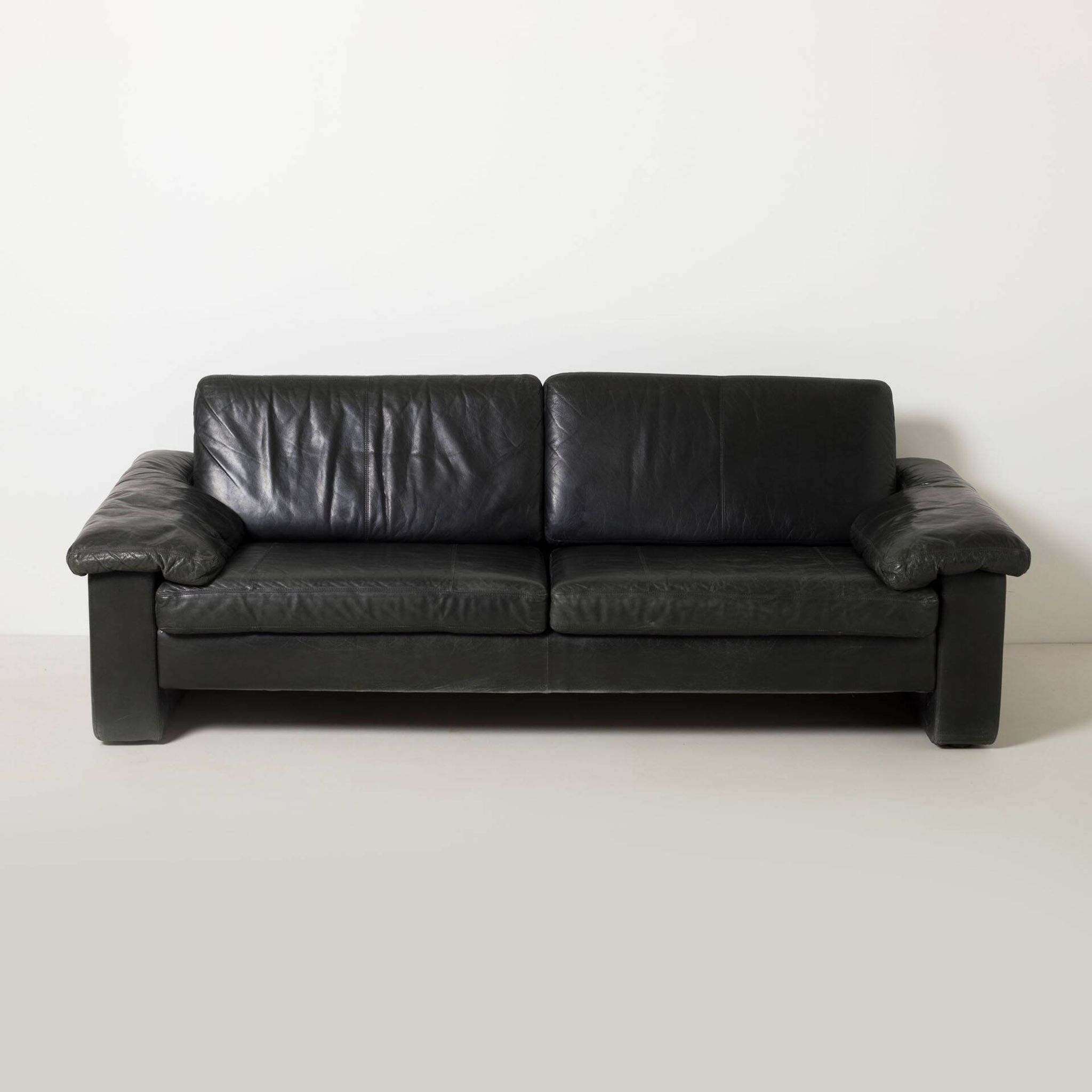 Cor Conseta black leather 3 seater sofa, Germany, 1970s