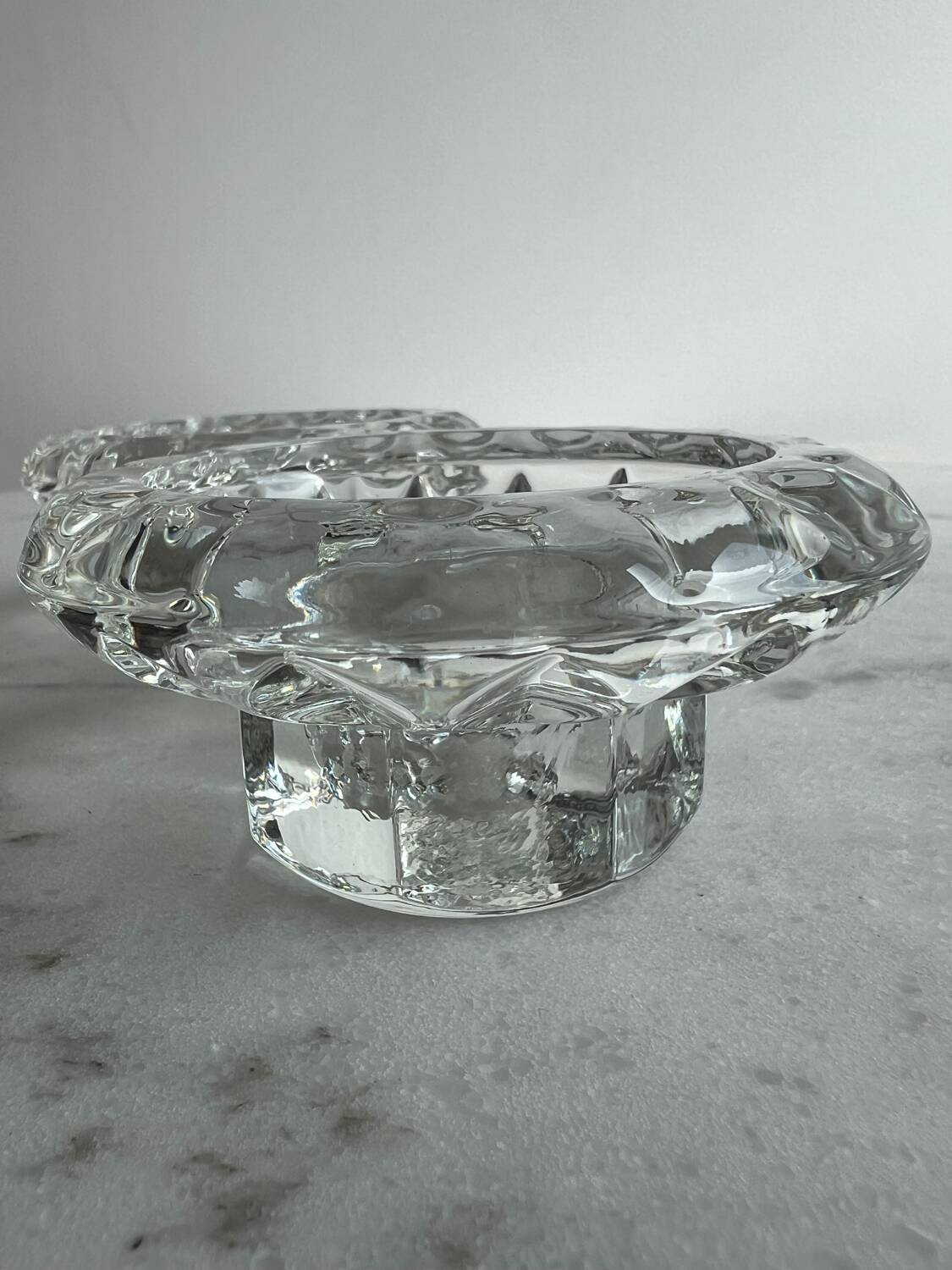 Set of 2 moulded glass candle holders