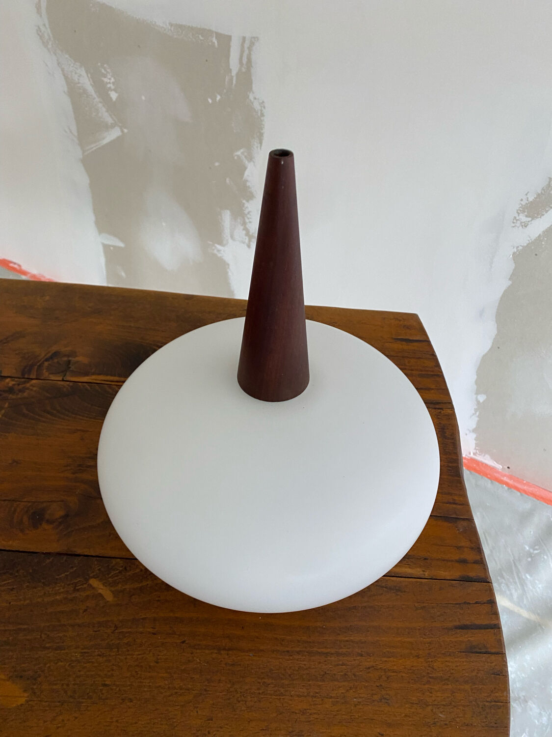 Louis Kakff teak and opaline pendant lamp