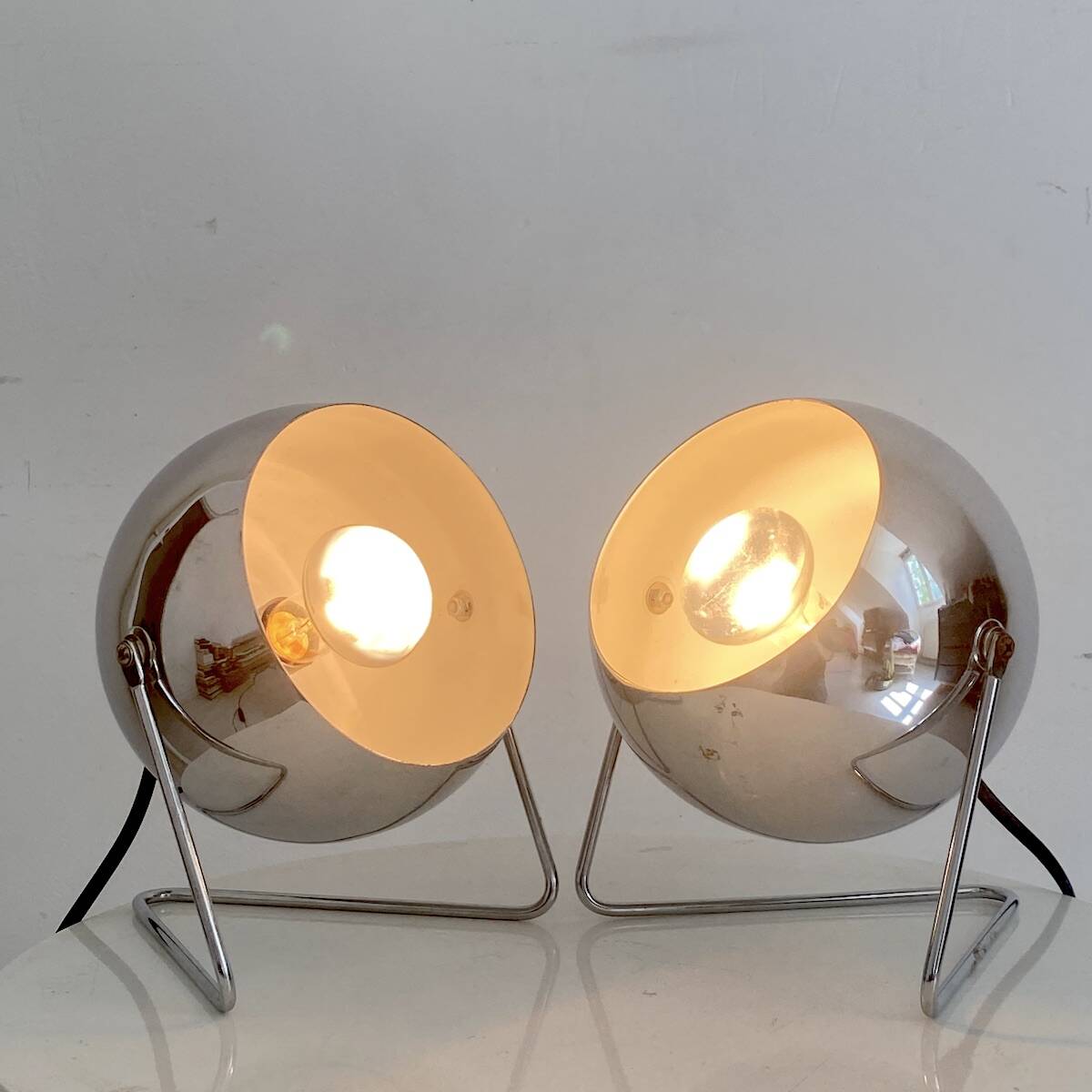 Vintage 1980s chrome Eyeball lamps