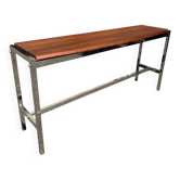 Console basse galbée design scandinave – acajou et chrome