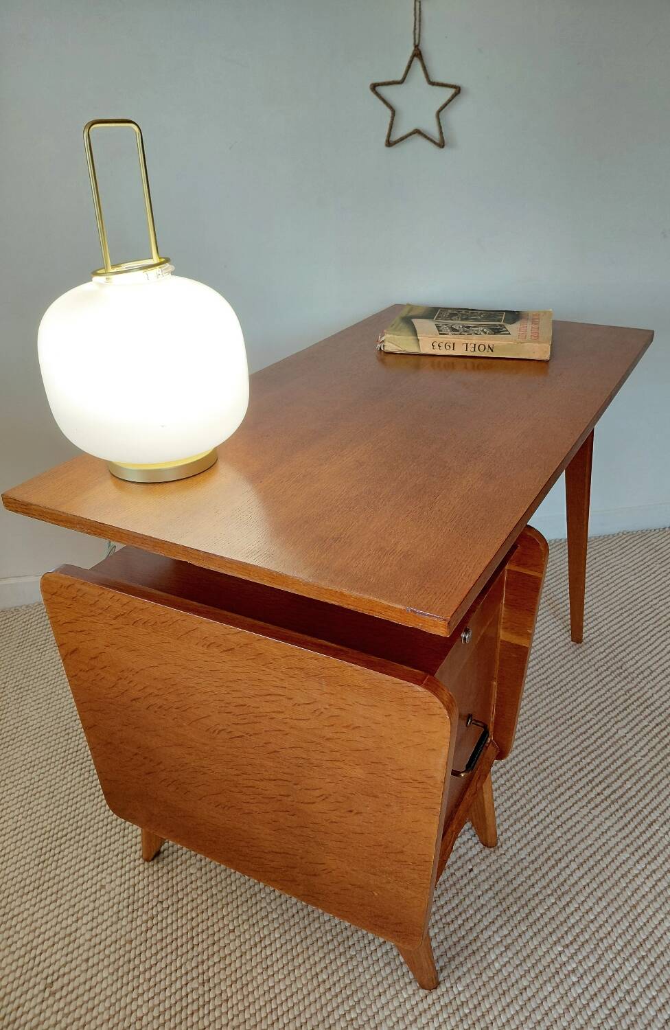 Vintage Scandinavian desk with a floating top and splayed legs - 1960.